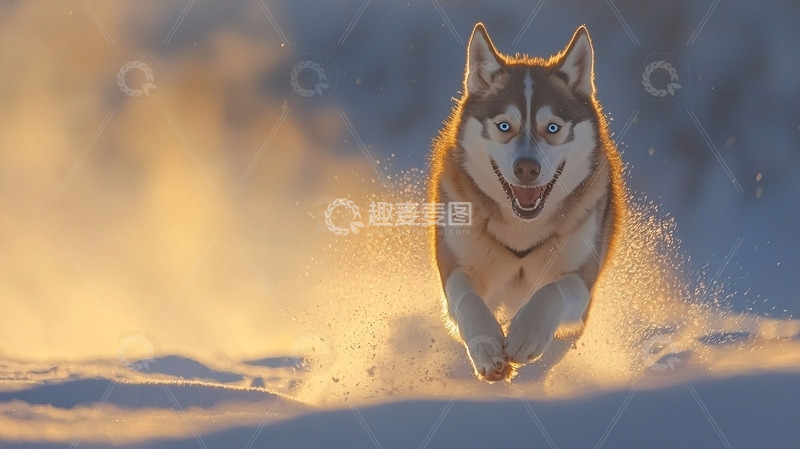 高清大图下载【趣麦麦图】雪地奔跑的西伯利亚雪橇犬