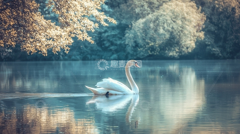 高清大图下载【趣麦麦图】静谧湖面优雅天鹅
