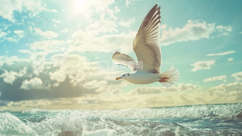 高清大图下载【趣麦麦图】海鸥飞翔大海背景