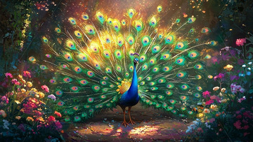 炫丽孔雀开屏图