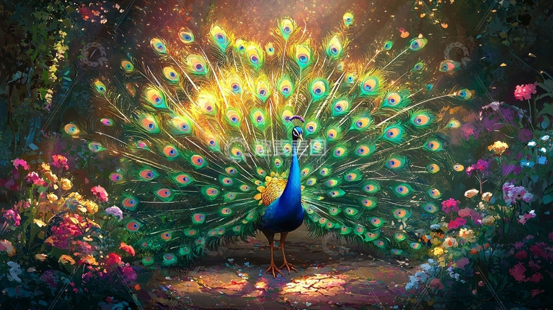 高清大图下载【趣麦麦图】炫丽孔雀开屏图