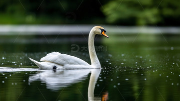 优雅的天鹅在湖面平静地游动