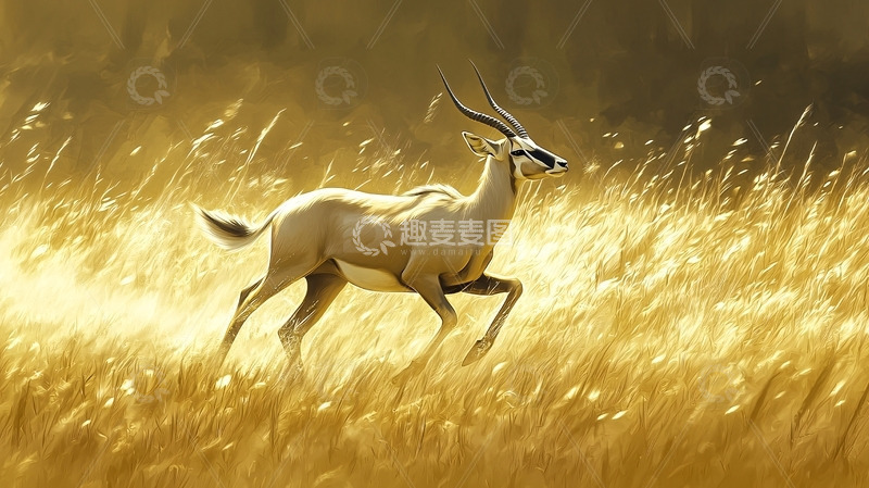 高清大图下载【趣麦麦图】金色草原奔跑的羚羊