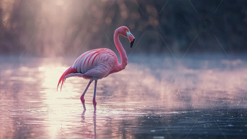 粉红火烈鸟晨曦湖泊
