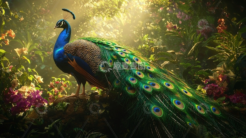 高清大图下载【趣麦麦图】孔雀在花园里绽放