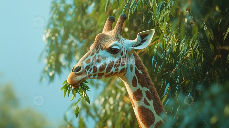 高清大图下载【趣麦麦图】长颈鹿吃树叶