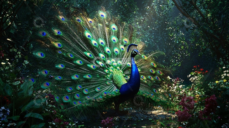 高清大图下载【趣麦麦图】孔雀开屏森林高清图