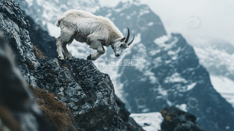 高清大图下载【趣麦麦图】高山岩羊攀岩