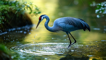 蓝鹤在水中觅食