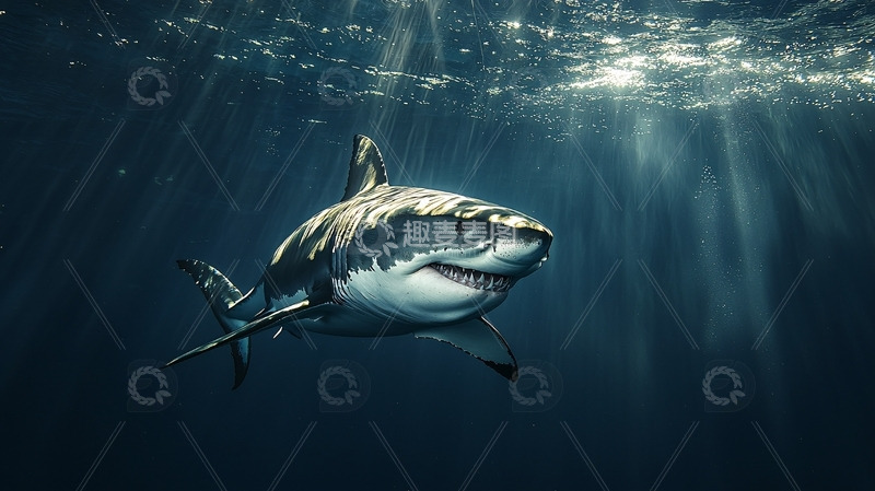 高清大图下载【趣麦麦图】深海巨型大白鲨