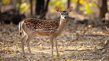 森林中站立的梅花鹿幼崽