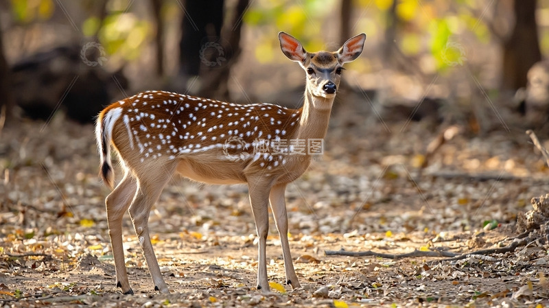森林中站立的梅花鹿幼崽