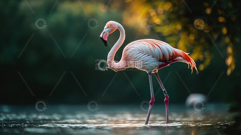 高清大图下载【趣麦麦图】粉红火烈鸟水中优雅姿态