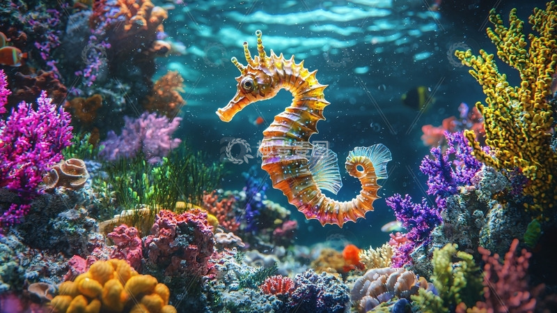 高清大图下载【趣麦麦图】海马在珊瑚礁中