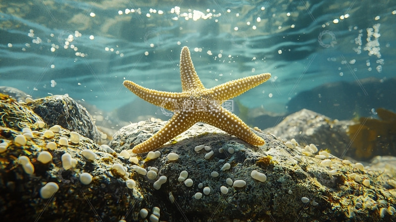 高清大图下载【趣麦麦图】海星在水下岩石上