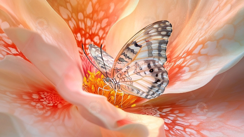 高清大图下载【趣麦麦图】蝴蝶停在花蕊里