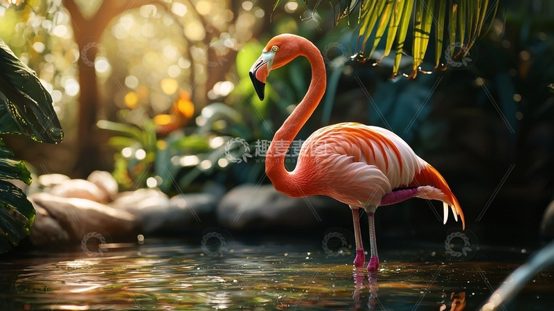 高清大图下载【趣麦麦图】粉红火烈鸟在水中