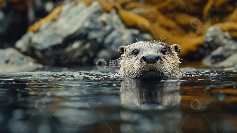 高清大图下载【趣麦麦图】水獭出水