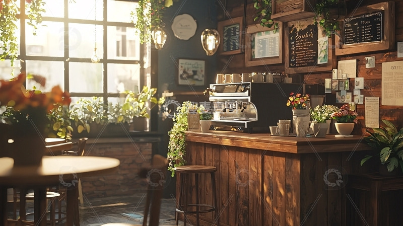 高清大图下载【趣麦麦图】阳光洒进复古咖啡店