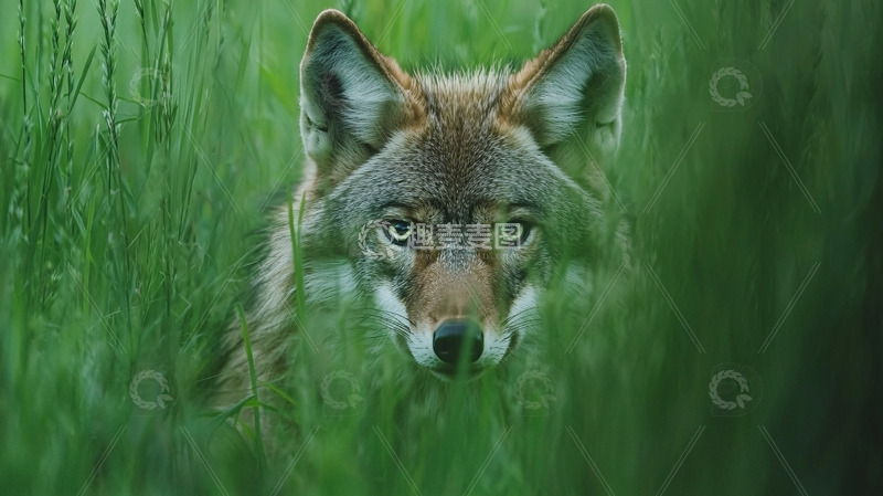 高清大图下载【趣麦麦图】狼在绿草丛中