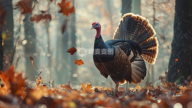 高清大图下载【趣麦麦图】森林中雄赳赳的火鸡