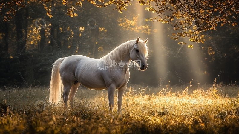 高清大图下载【趣麦麦图】森林晨曦白马