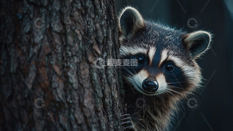 高清大图下载【趣麦麦图】树后探出的小浣熊