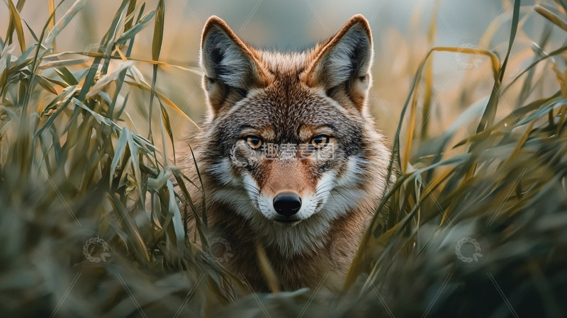 高清大图下载【趣麦麦图】丛林中凝视的郊狼