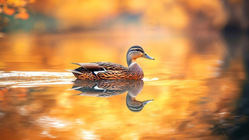 秋日暖阳下水面野鸭