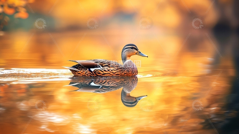 高清大图下载【趣麦麦图】秋日暖阳下水面野鸭