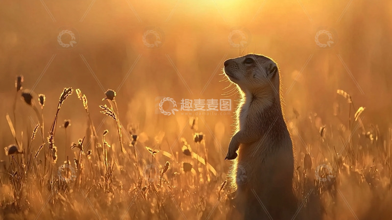 高清大图下载【趣麦麦图】草原犬鼠日出剪影