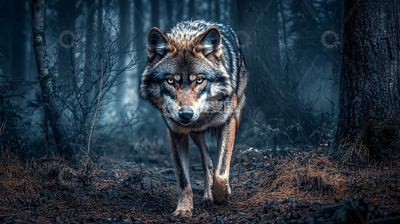 高清大图下载【趣麦麦图】森林中灰狼