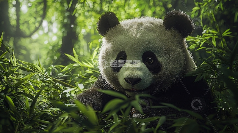 高清大图下载【趣麦麦图】熊猫吃竹子