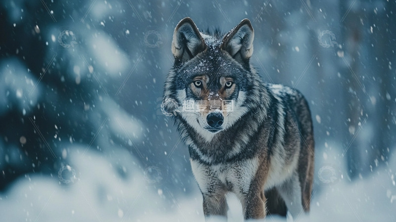 高清大图下载【趣麦麦图】雪中灰狼