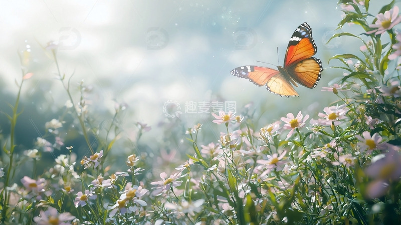 高清大图下载【趣麦麦图】蝴蝶飞舞花丛