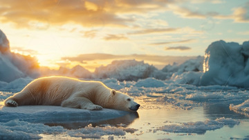 北极熊在冰面上休息