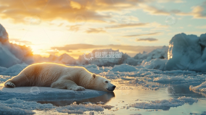 高清大图下载【趣麦麦图】北极熊在冰面上休息