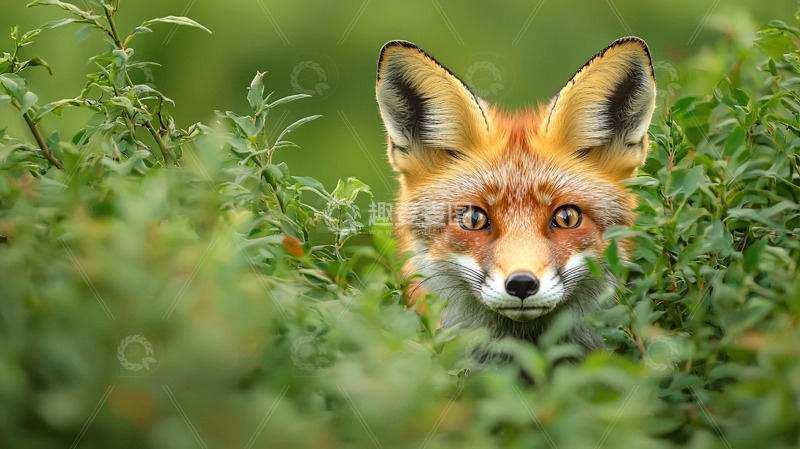 高清大图下载【趣麦麦图】红狐在绿叶中凝视
