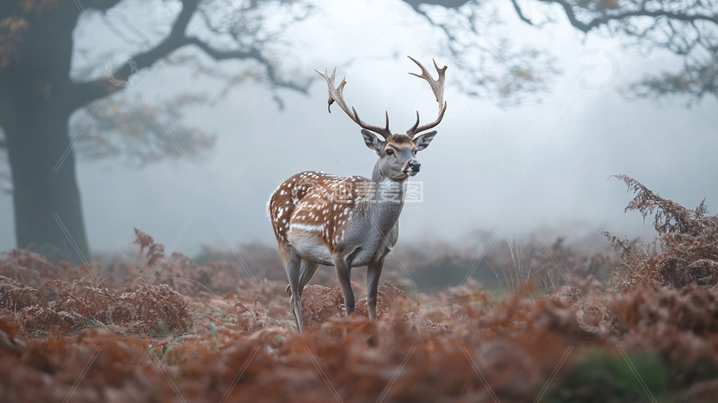 高清大图下载【趣麦麦图】雾中雄鹿
