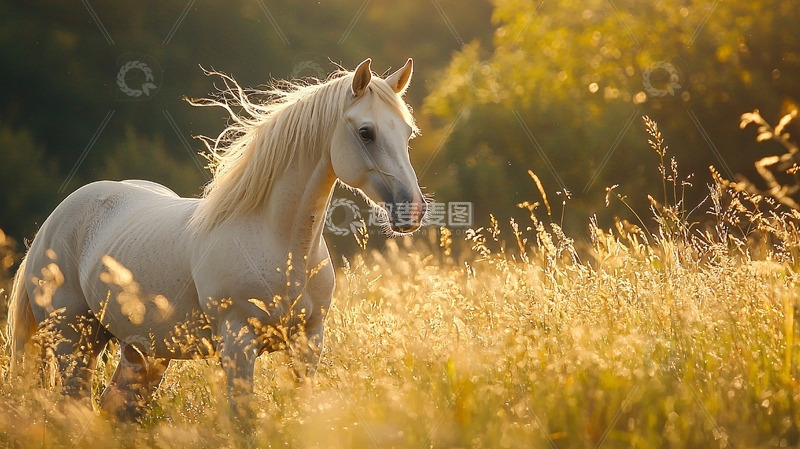 高清大图下载【趣麦麦图】夕阳下奔跑的白马