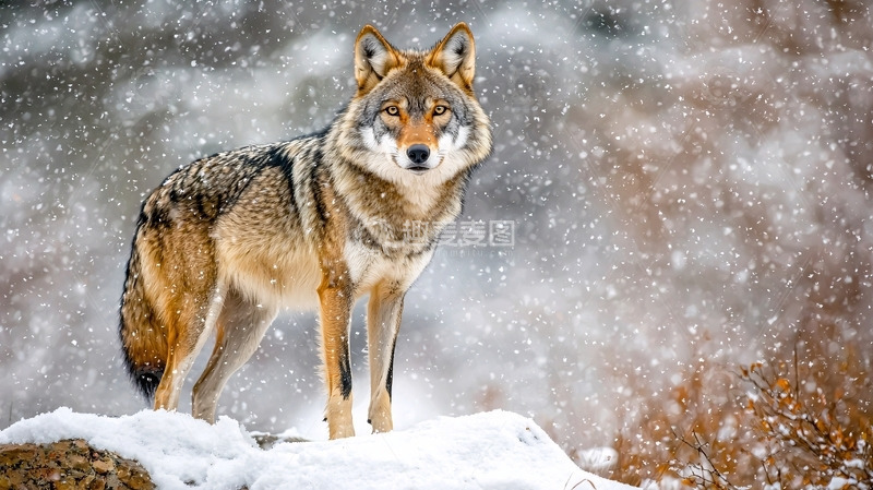 高清大图下载【趣麦麦图】雪地里站立的狼