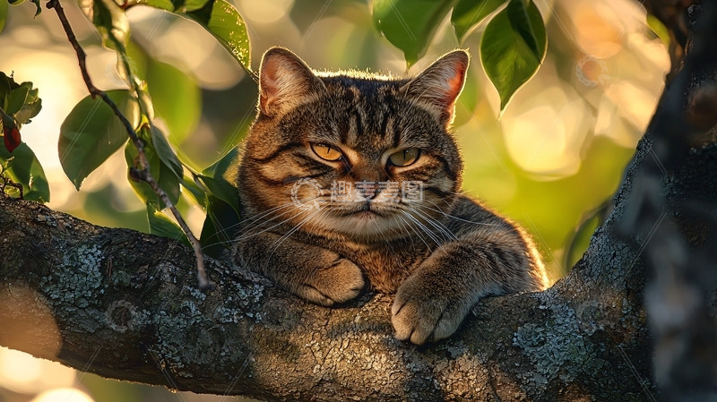 高清大图下载【趣麦麦图】树上慵懒的猫咪