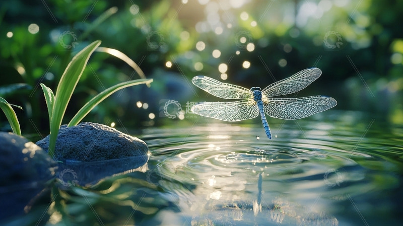 高清大图下载【趣麦麦图】阳光下的蜻蜓点水