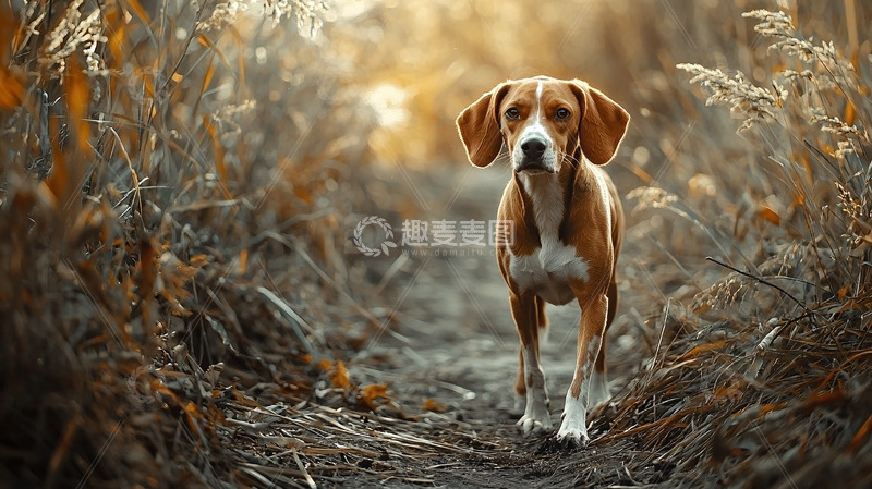 高清大图下载【趣麦麦图】田园风光中一只猎犬