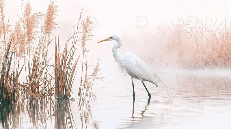 高清大图下载【趣麦麦图】雾中白鹭