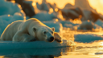 北极熊在冰面上休息