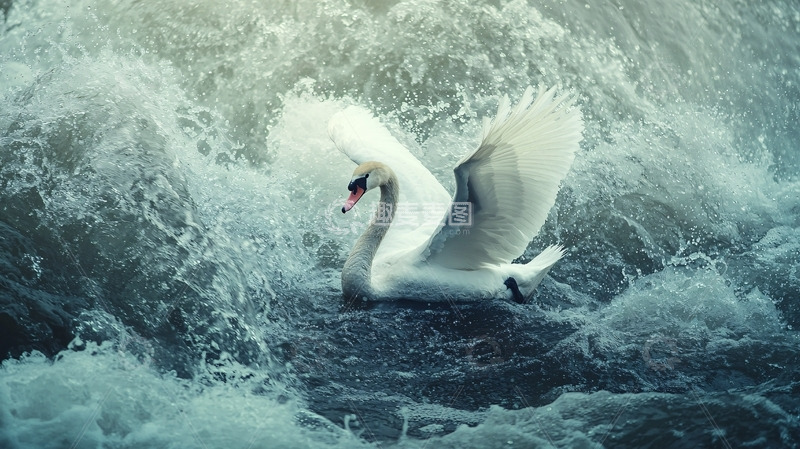 高清大图下载【趣麦麦图】白鹅激流搏击