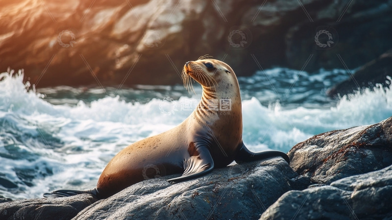 高清大图下载【趣麦麦图】海豹岩石旁眺望大海
