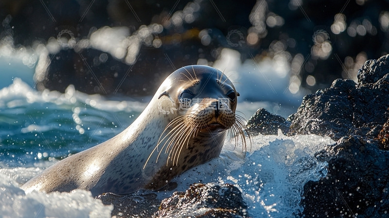 高清大图下载【趣麦麦图】海狮在岩石间戏水