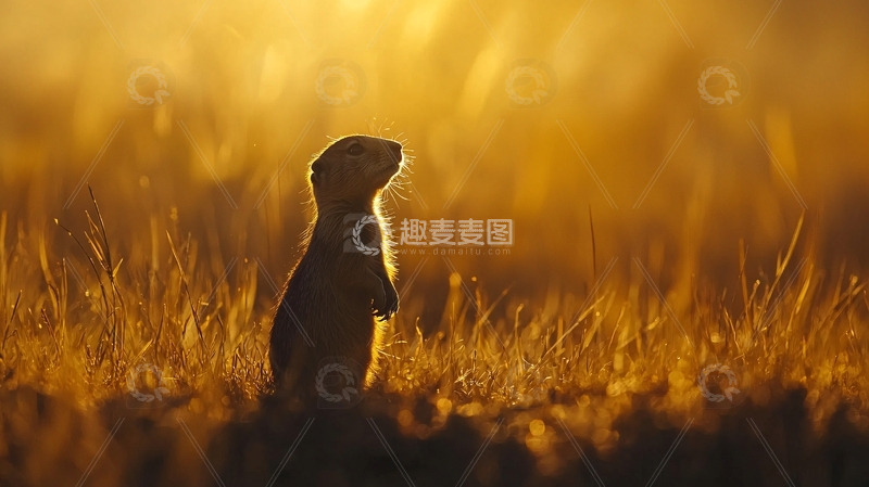 高清大图下载【趣麦麦图】草原犬鼠日落剪影